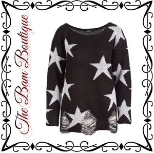 Black Star Distressed Boatneck Pullover